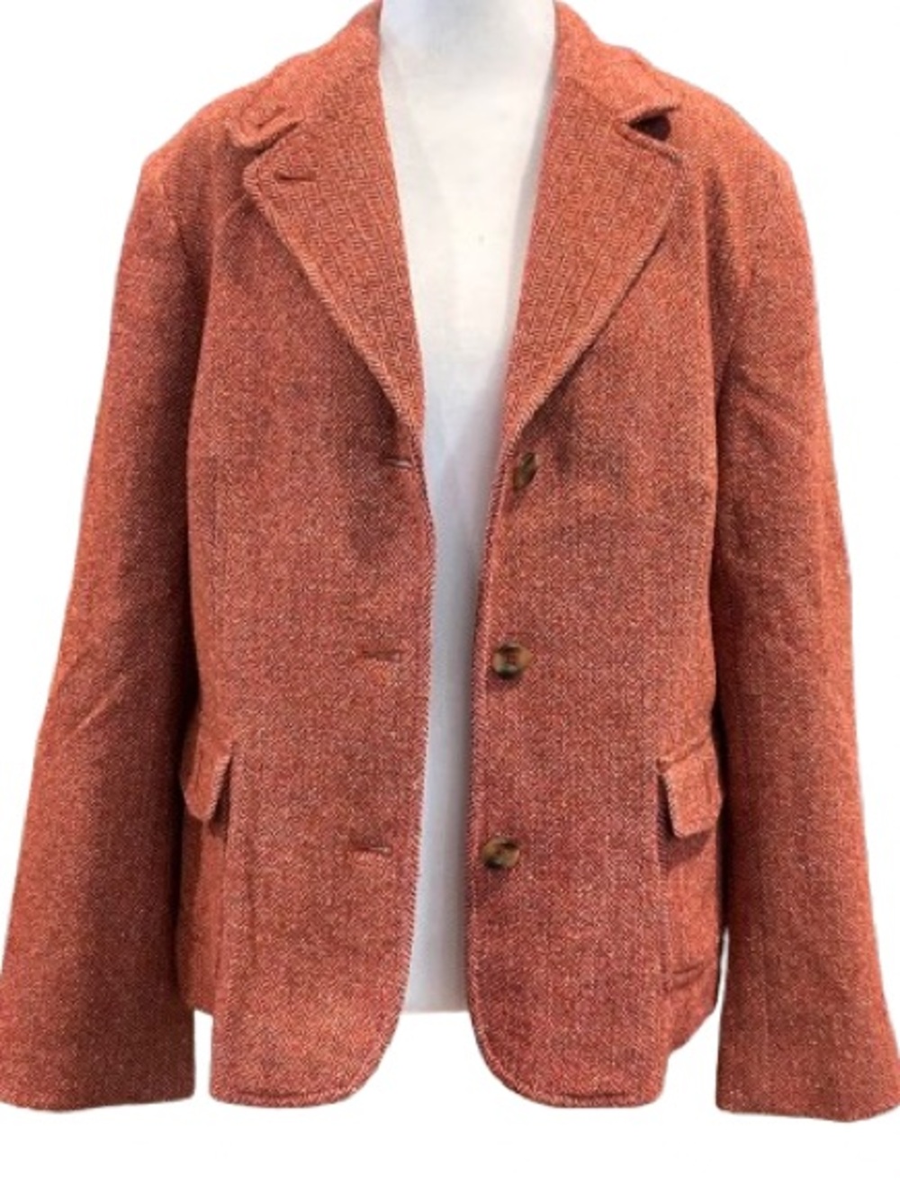 LL Bean Wool Silk Herringbone Blazer Jacket Rust Pink Heritage Prep Equestrian L